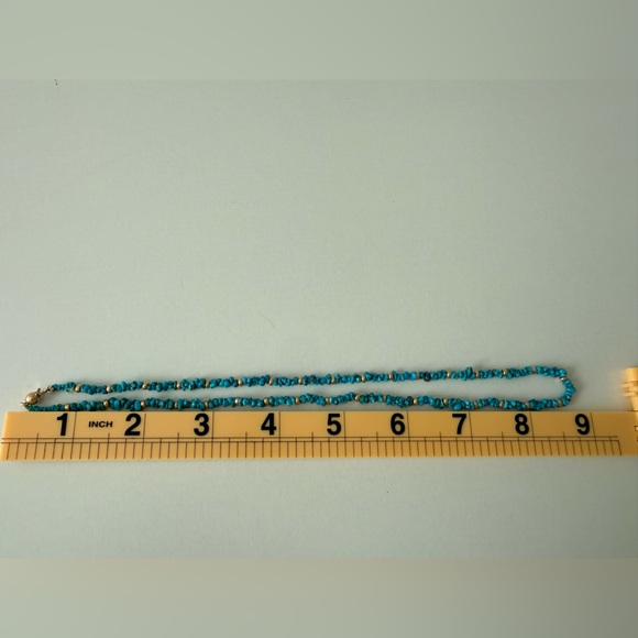 Turquoise Nugget Bead Necklace w 14K Gold Clasp 18” Southwestern Boho - Picture 5 of 7